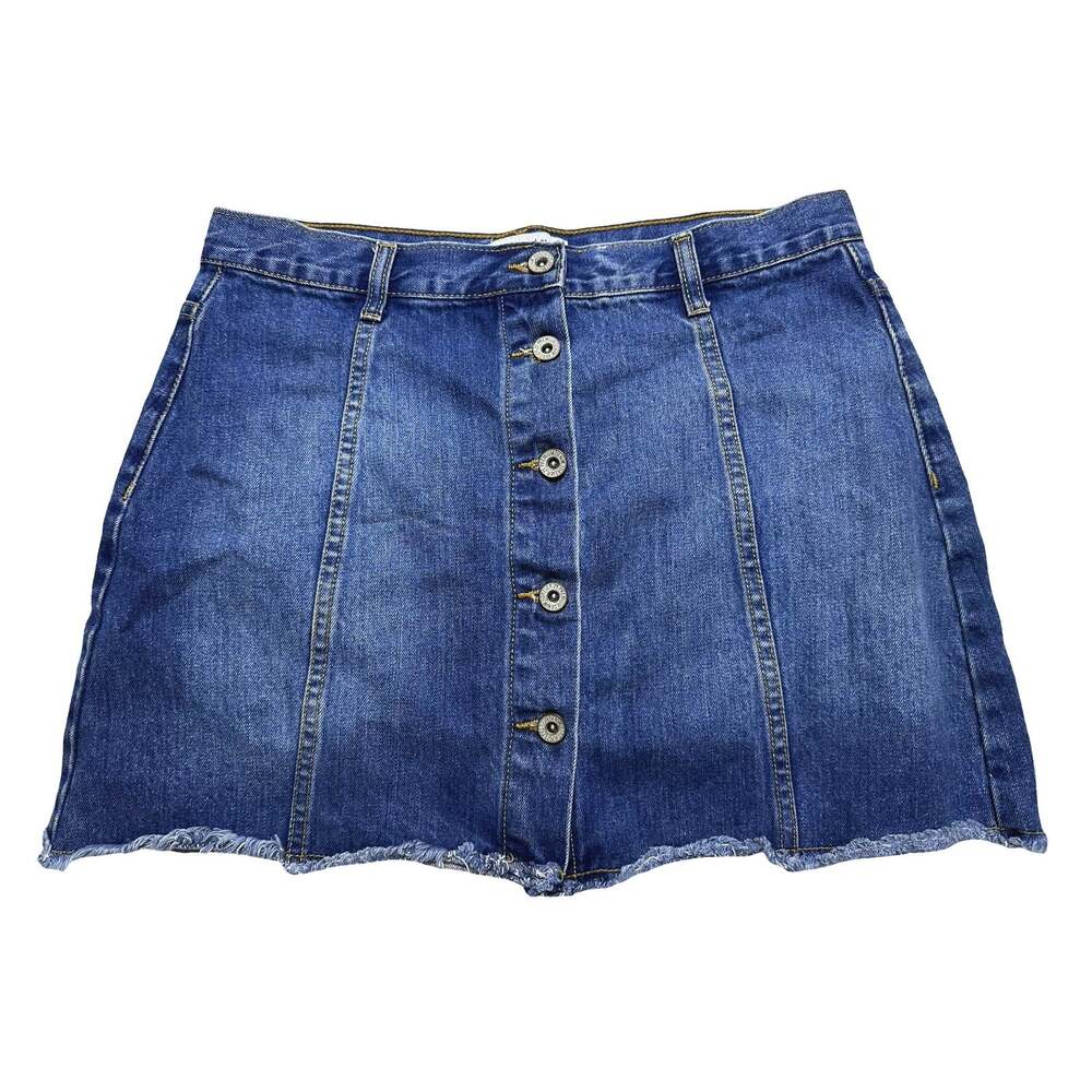Forever 21 Button Front Distressed Fray Hem Denim Skirt Size 29